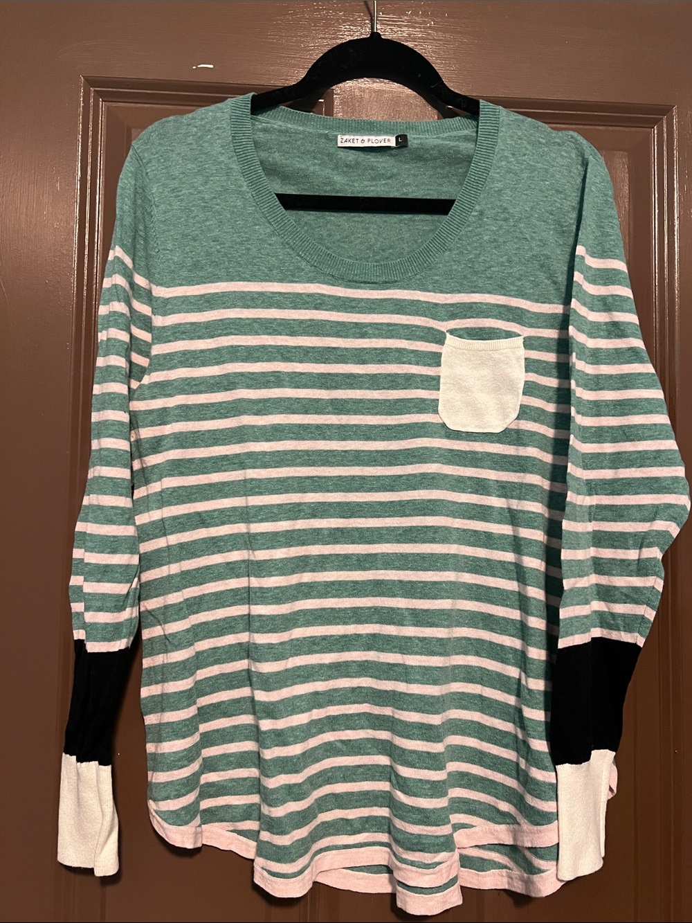 Sweet & Flowy Striped Pocket Sweater - Seafoam/White Zaket & Plover L